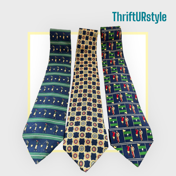 Tommy Hilfiger ties (lot of 3) Classic men's neck ties, golf theme, 100%‎ silk - Picture 1 of 7